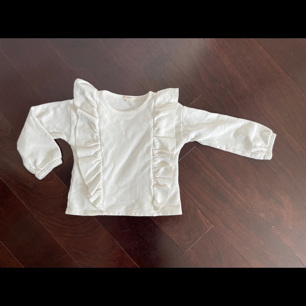 J Crew ruffle sweater in white, size 4-5